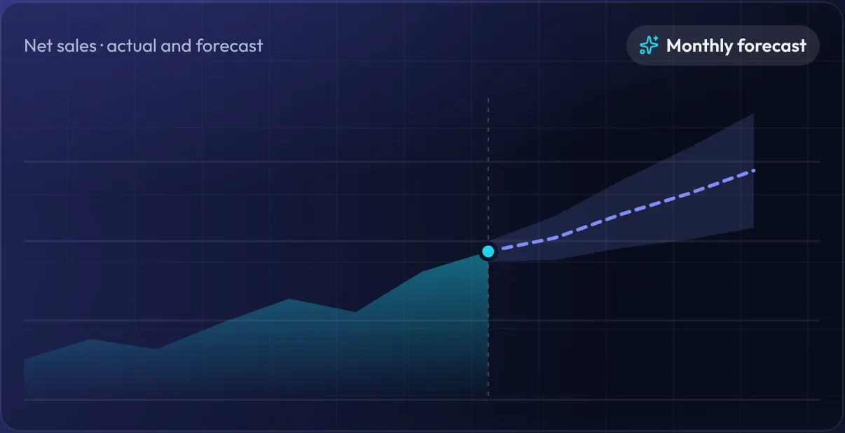 Aktio: net sales actual and monthly forecast